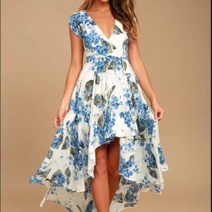 Lulu's. French Countryside White Floral Print High-Low Dress. NEW